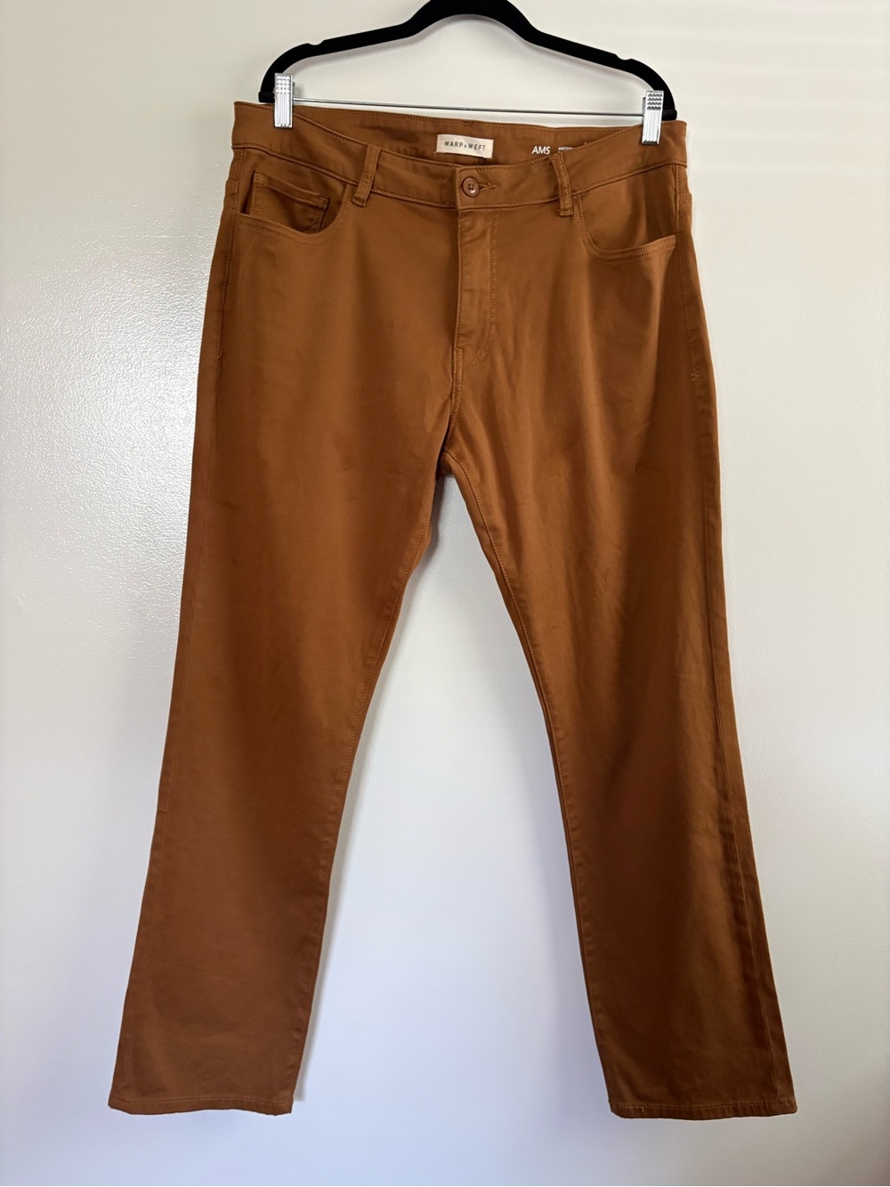 Warp + Weft Men’s AMS Slim Fit Chino Twill Pants Russet Brown 5-Pocket 36X32